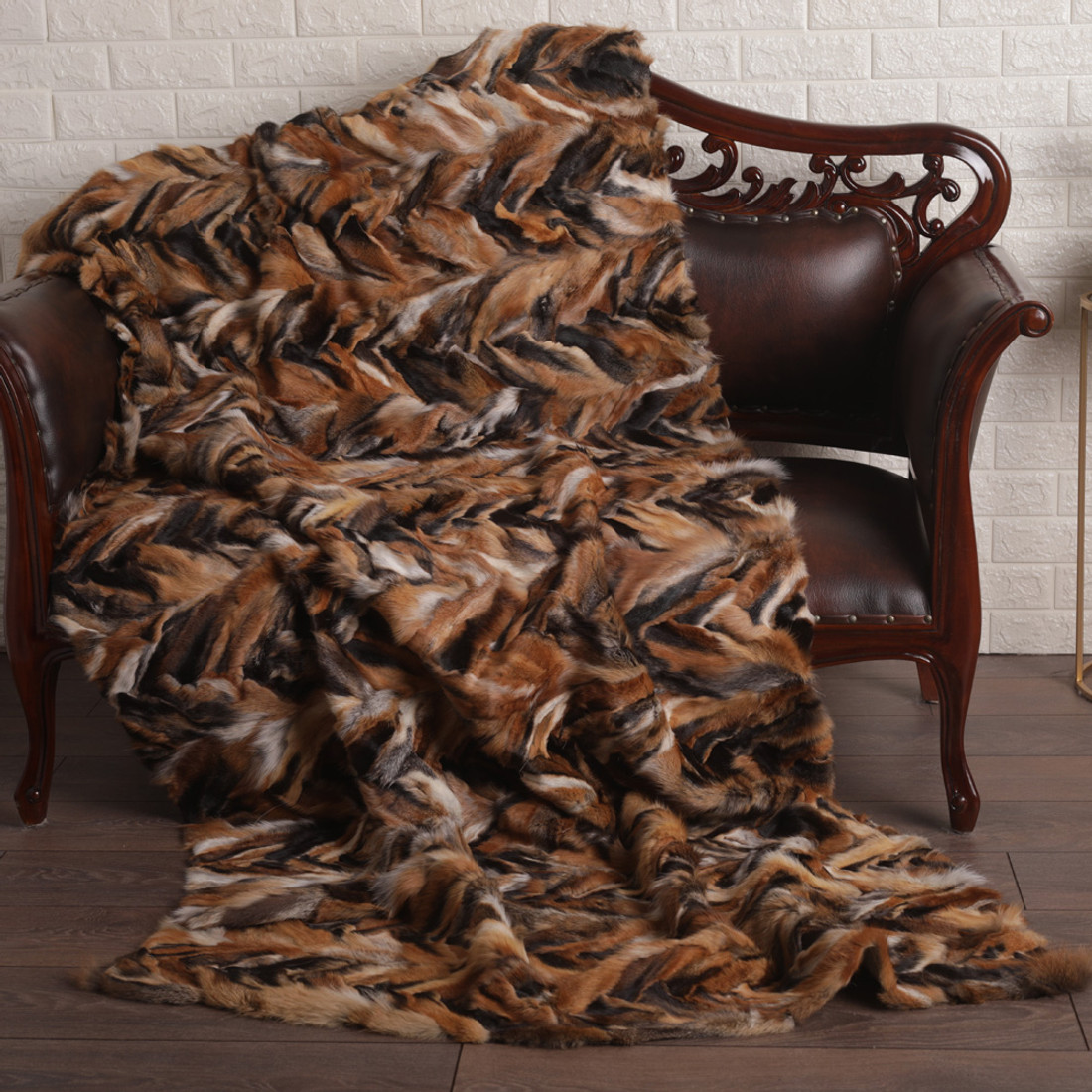 Red Chevron Fox  Fur Fur Blanket Throw Cover