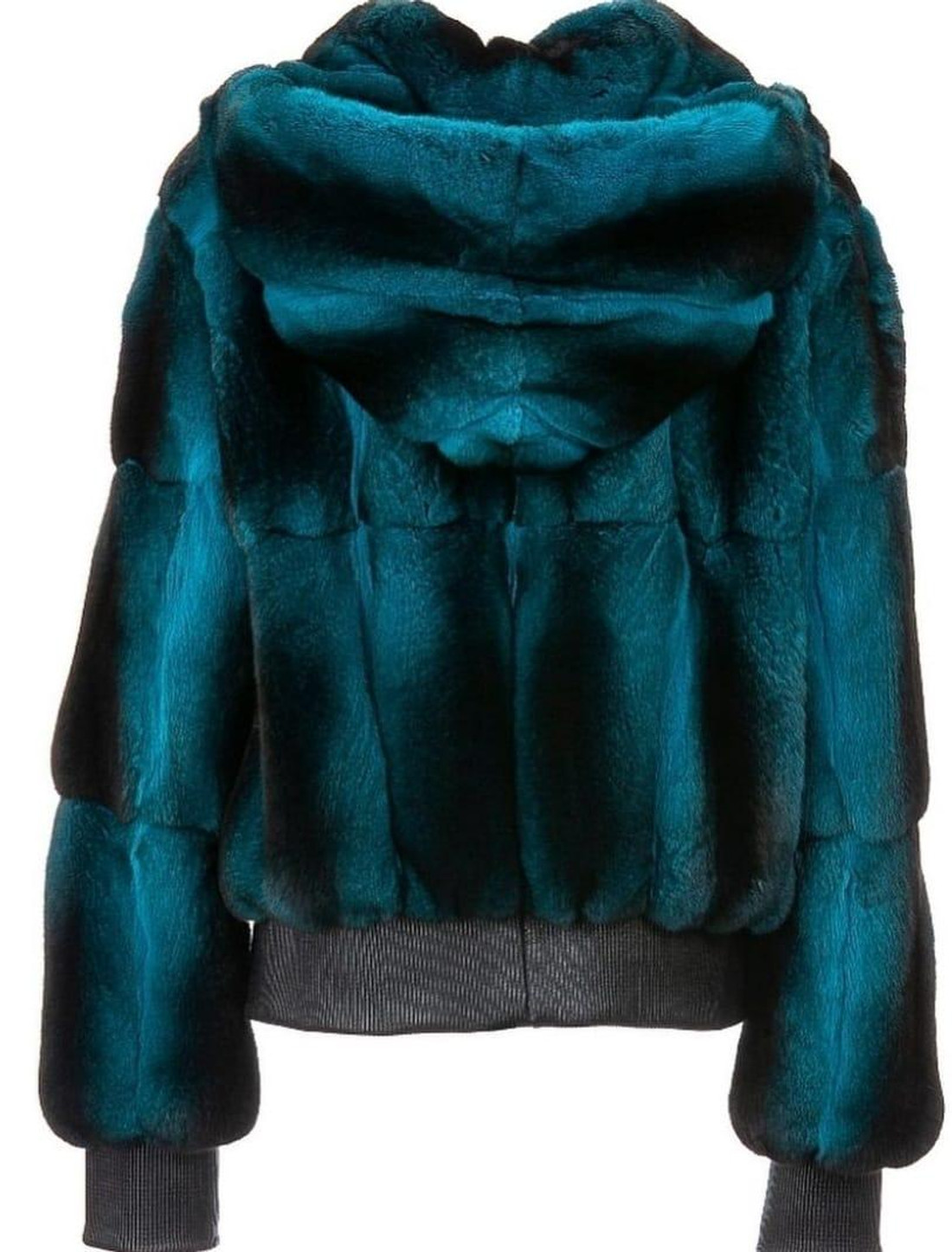 Men's Blue Black Chinchilla Hooded Bomber Jacket Men's Blue Black Chinchilla Hooded Bomber Jacket