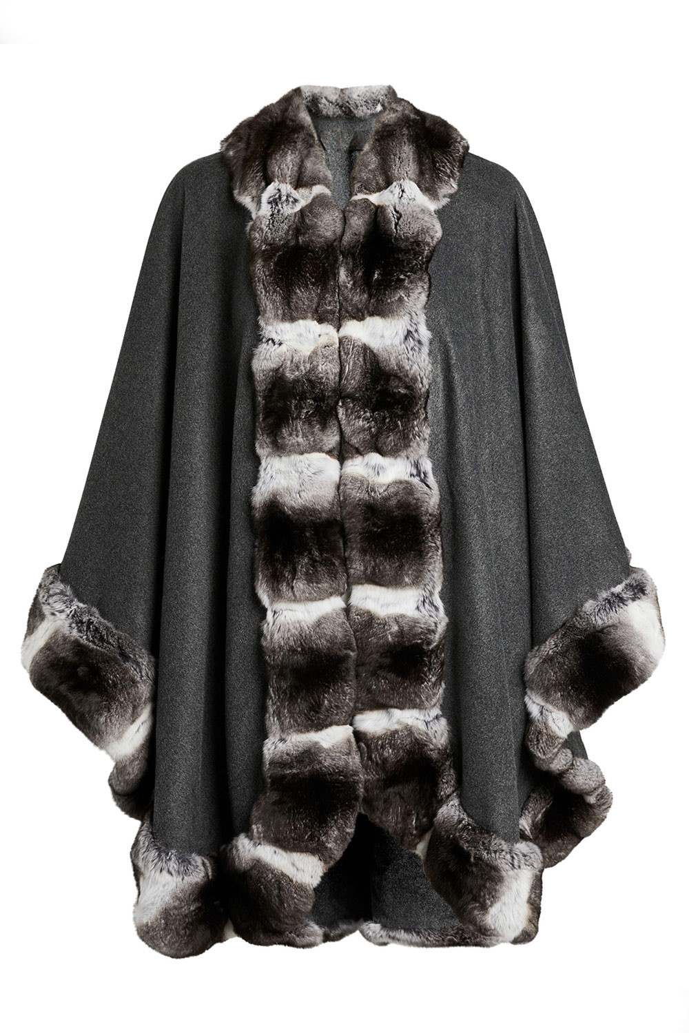 Light Blue Cashmere Cape With Fox Fur Trim| SKANDINAVIK FUR