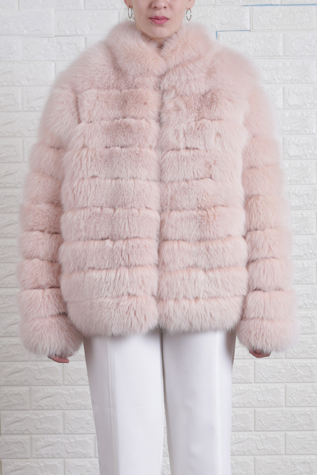 Baby Pink Fox Fur Coat Zipper Closure