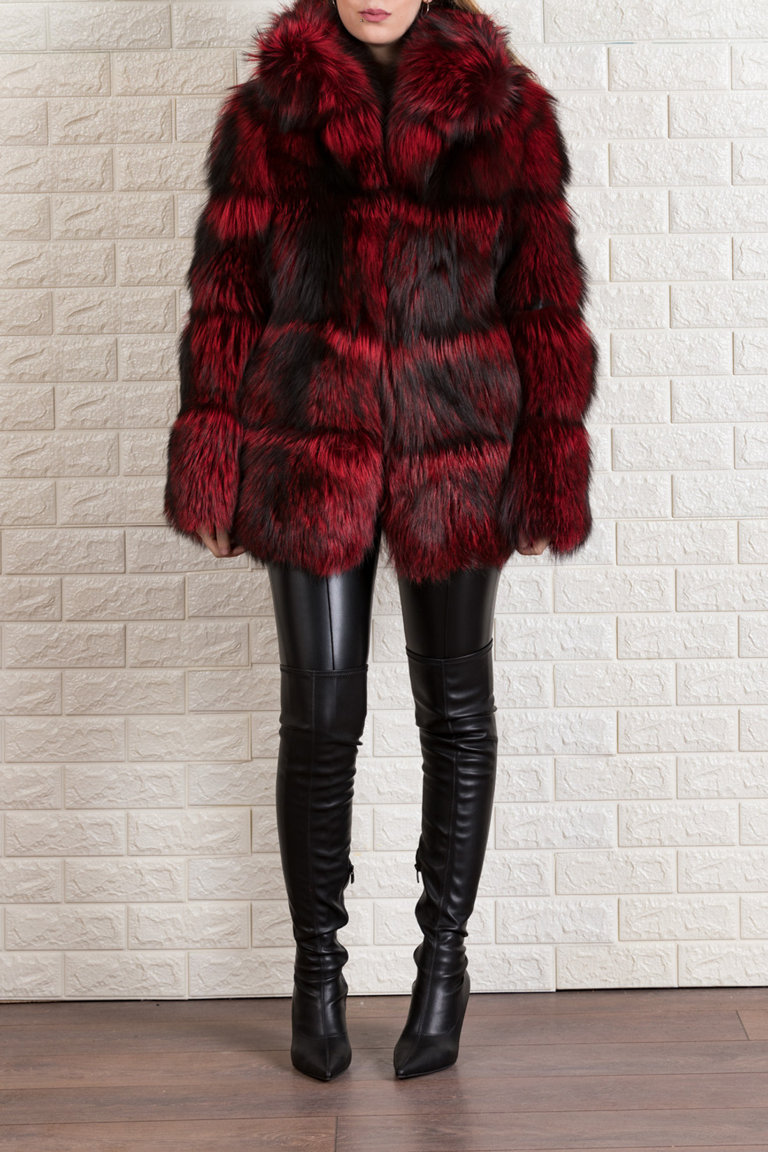 Red Black Fox Fur Coat XS S M L Red Black Fox Fur Coat XS S M L