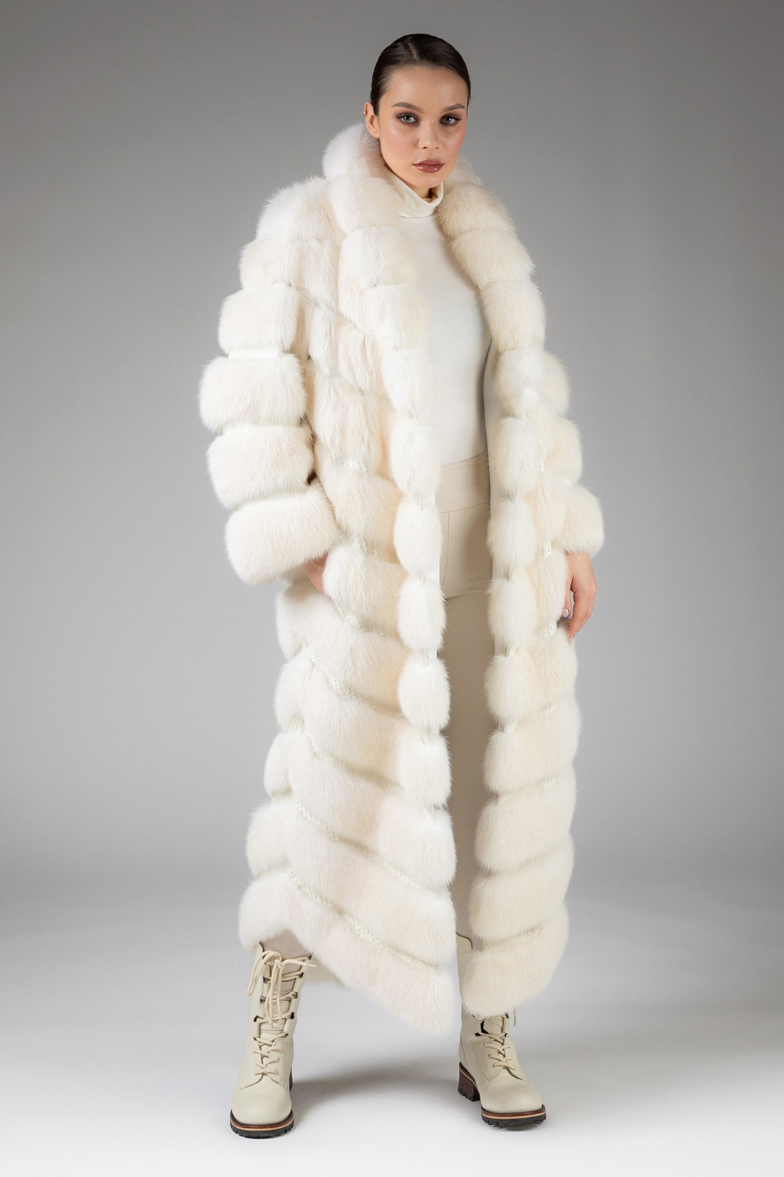 Long White Sable Fur Coat