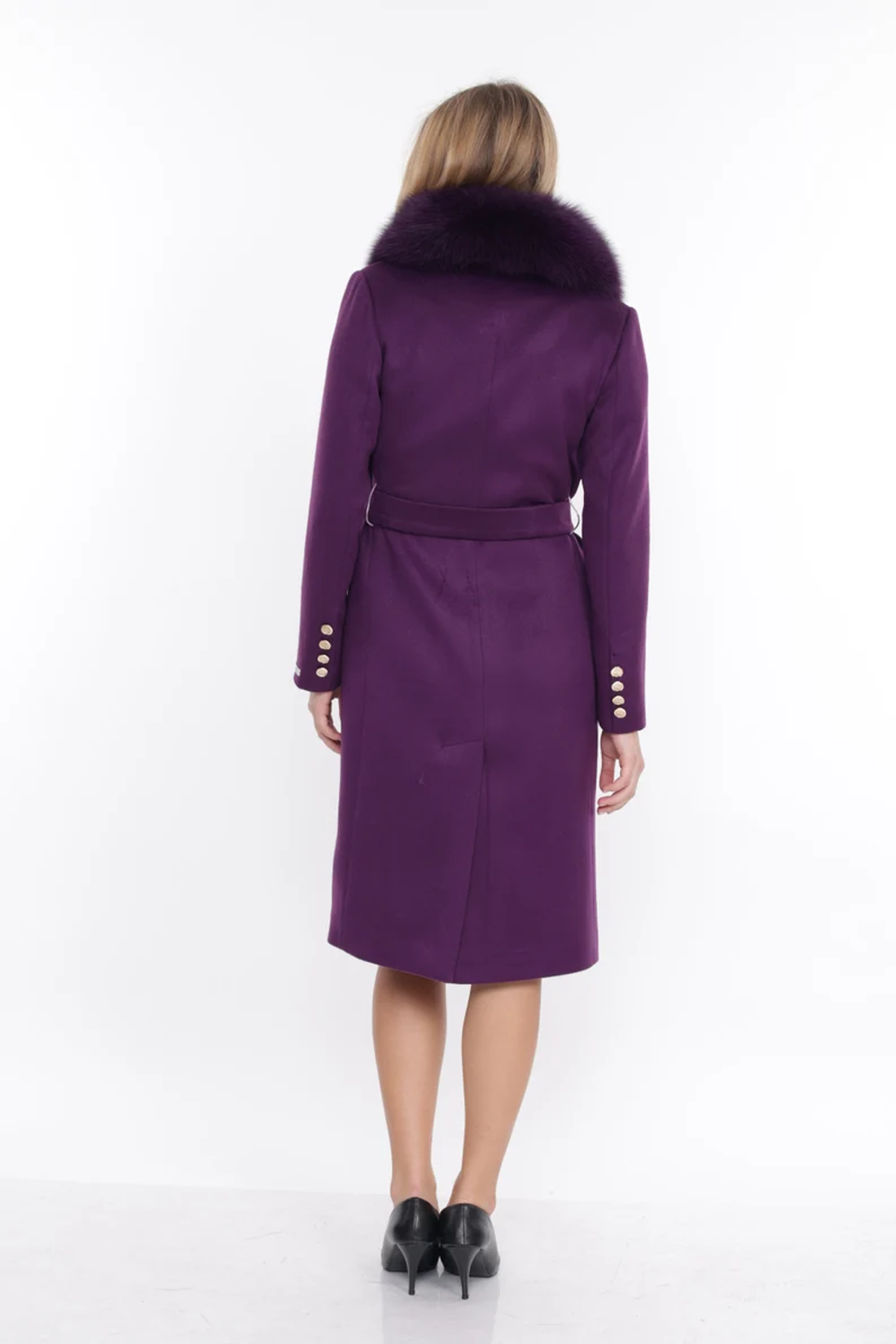 Purple Cashmere Coat Fox Collar Raine Purple Cashmere Coat Fox Collar Raine