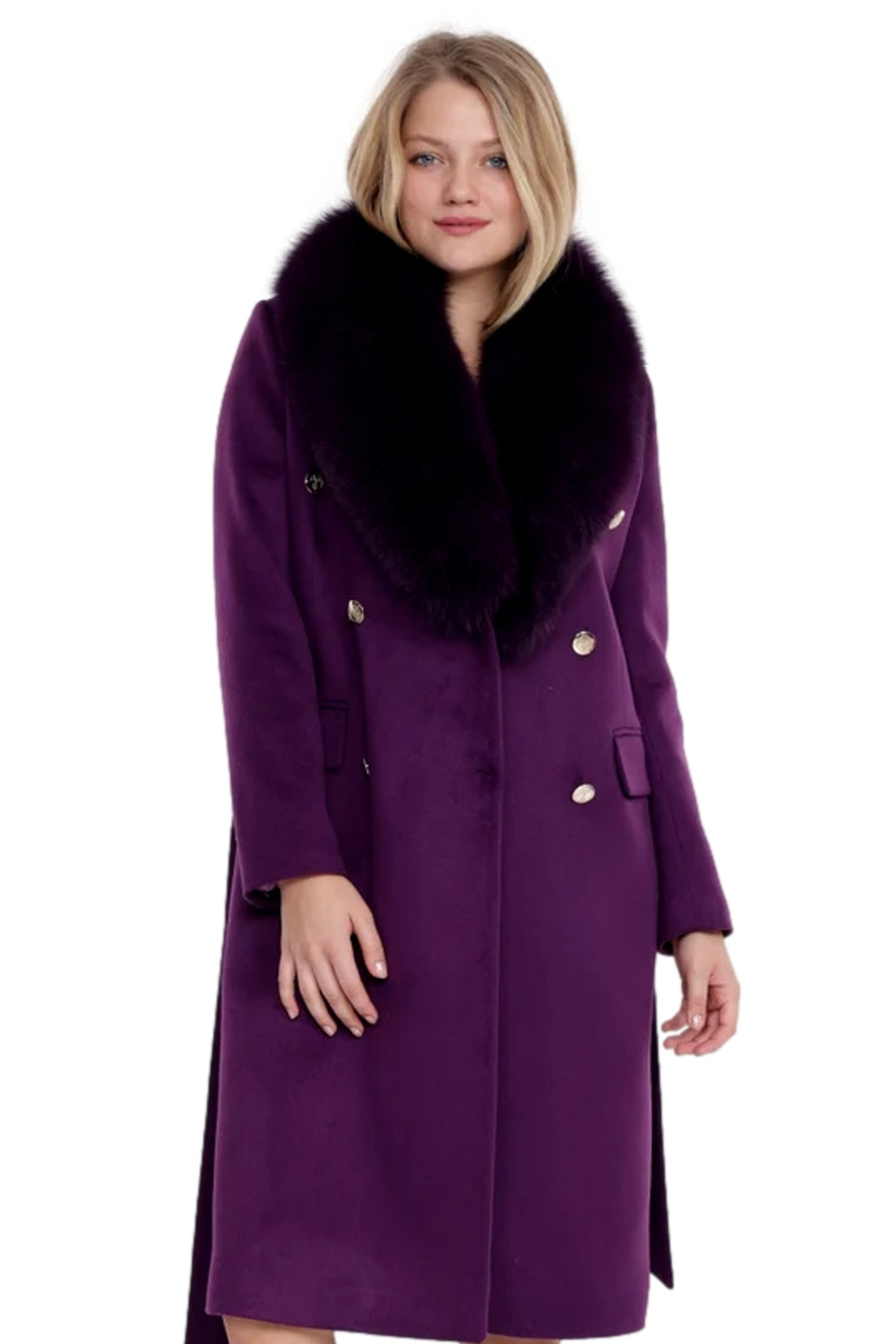 Purple Cashmere Coat Fox Collar Raine Purple Cashmere Coat Fox Collar Raine