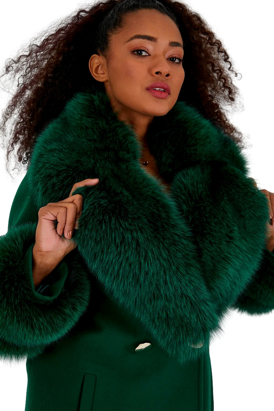 Green Cashmere Coat Fox Collar Nova Green Cashmere Coat Fox Collar Nova