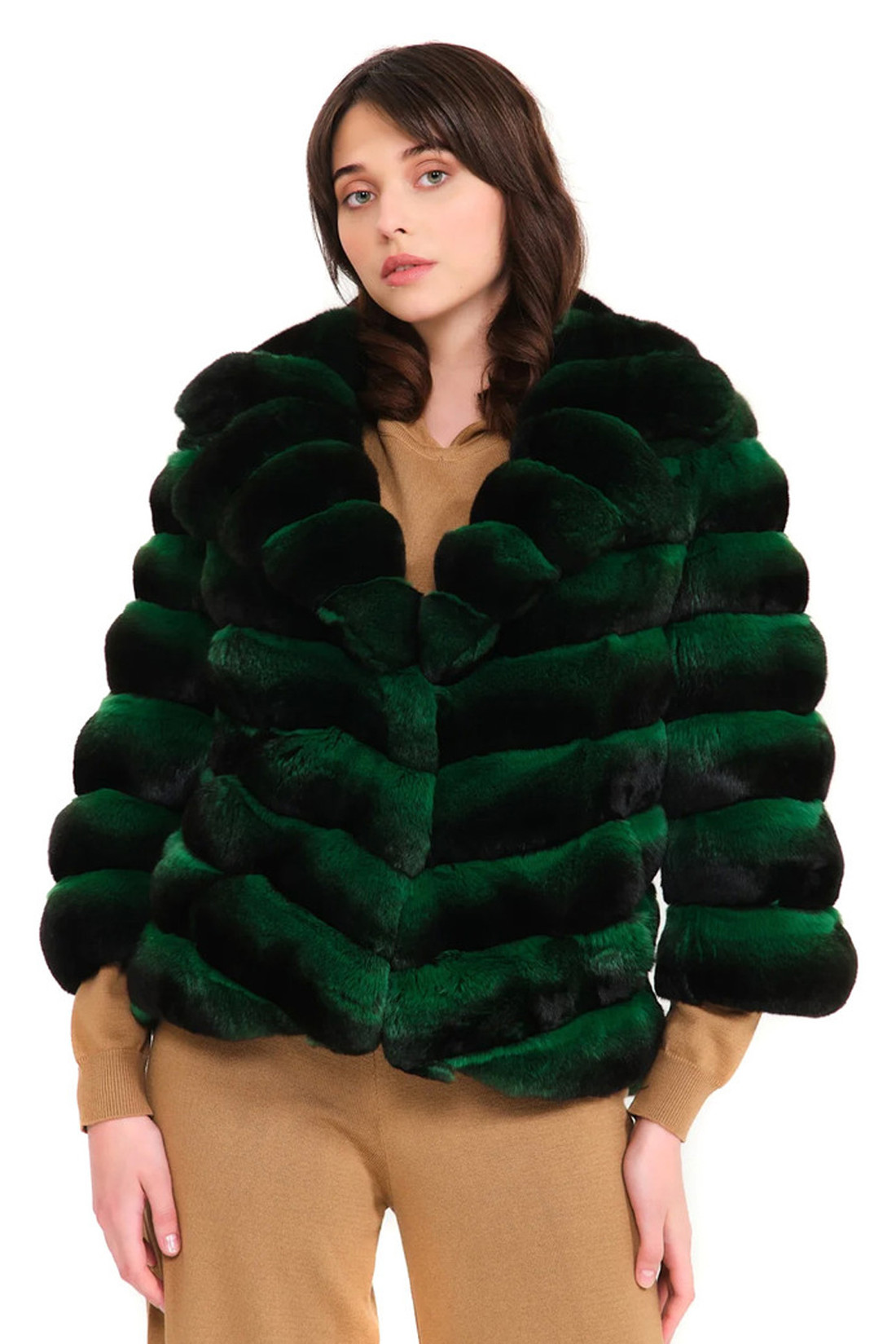 Dark Green Chinchilla Fur Jacket