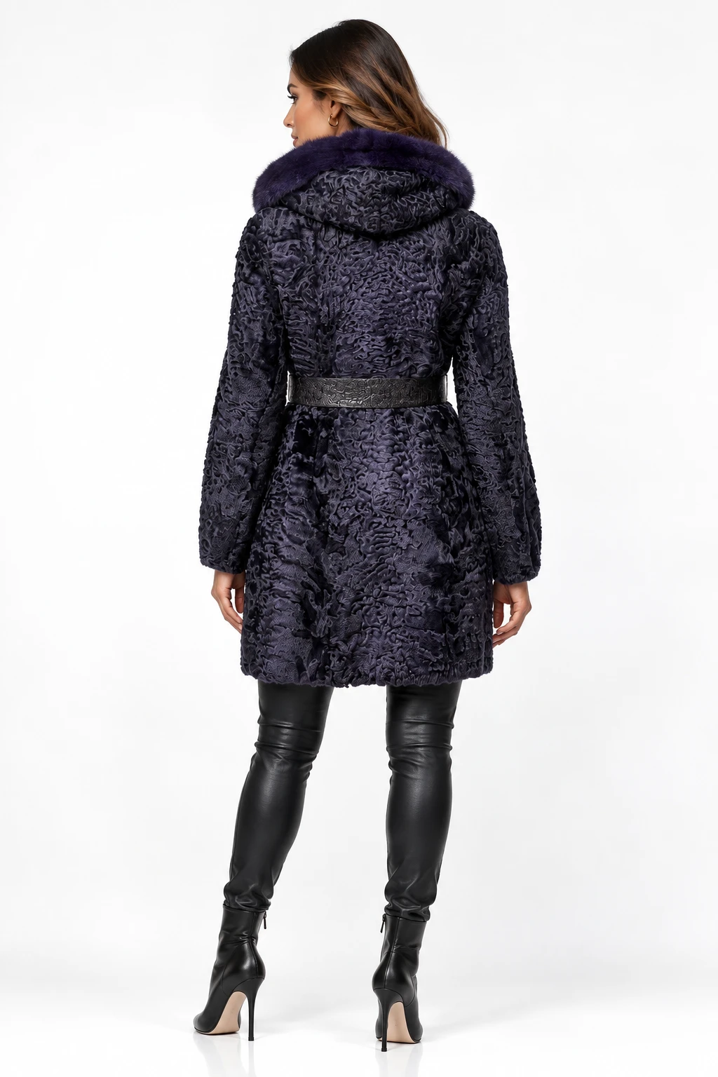 Purple Persian Coat Hooded Mink Trim