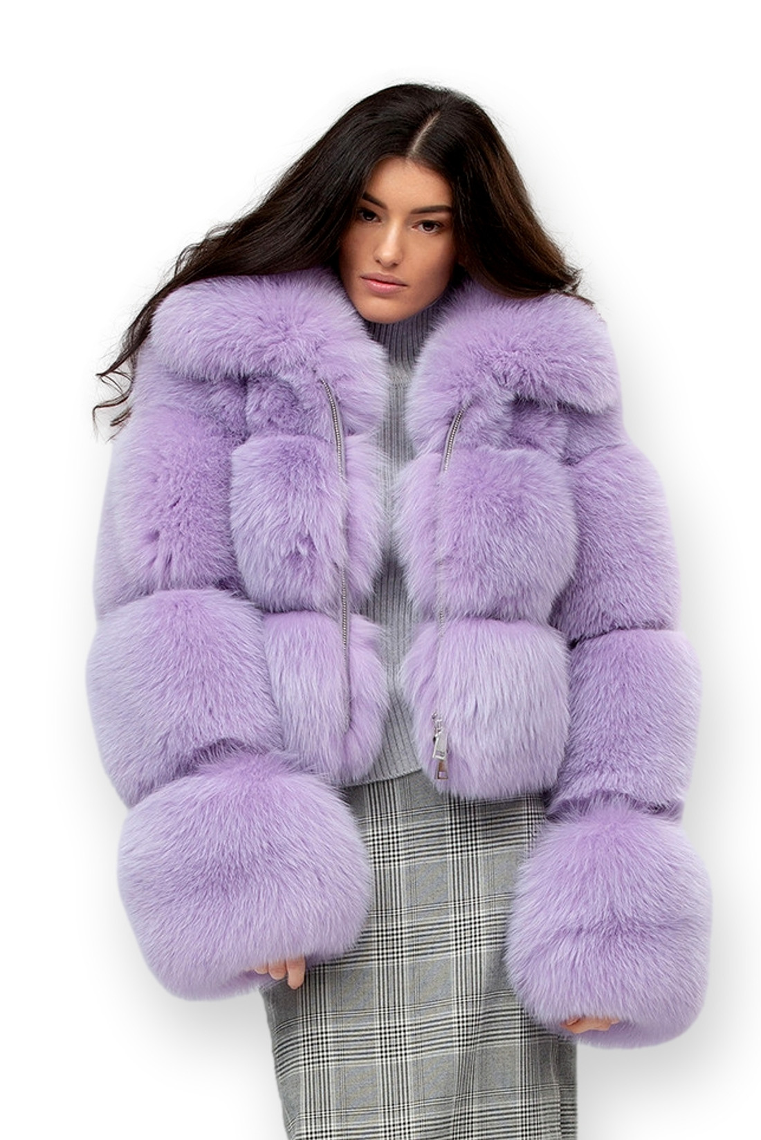 Lila Fox Fur Bomber Over Shoulder Collar Front Lila Fox Fur Bomber Over Shoulder Collar Front
