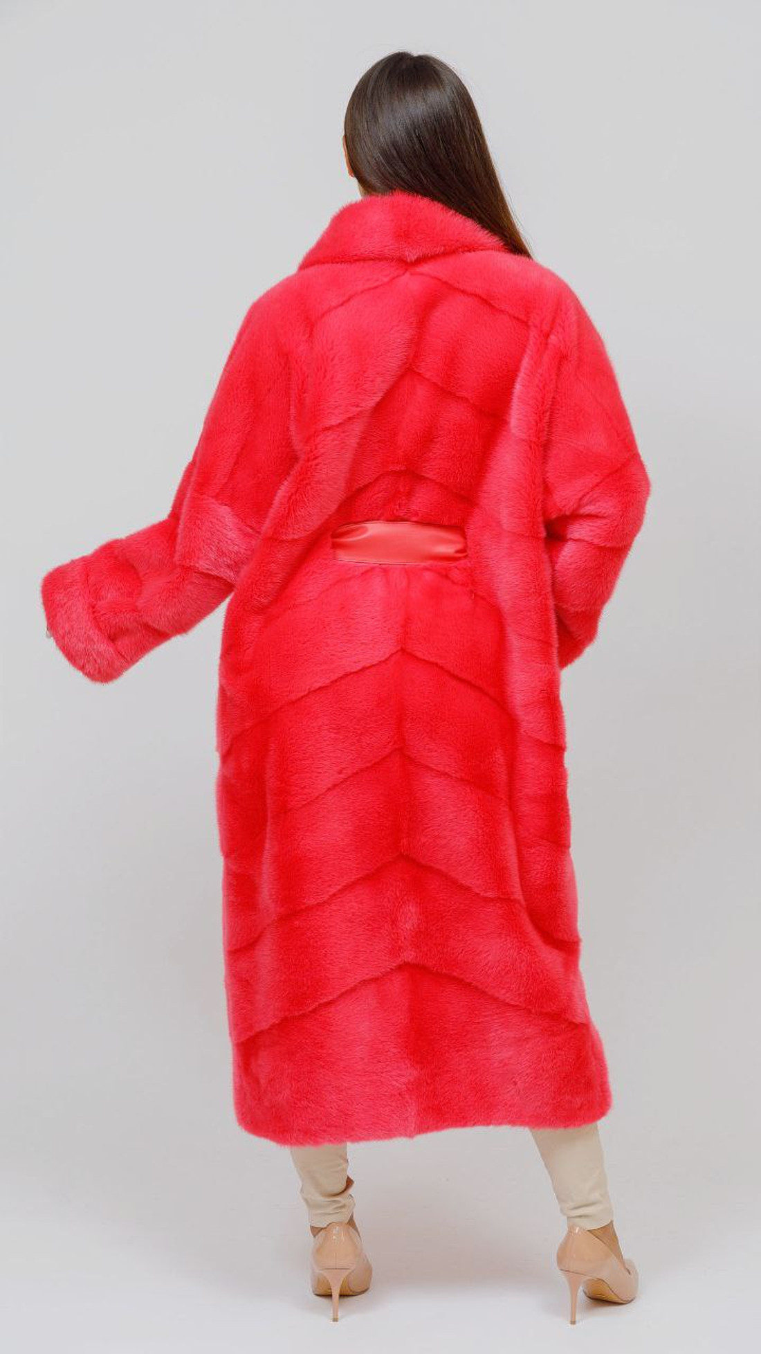 Red Mink Coat Long Wide Fit Oversized  back