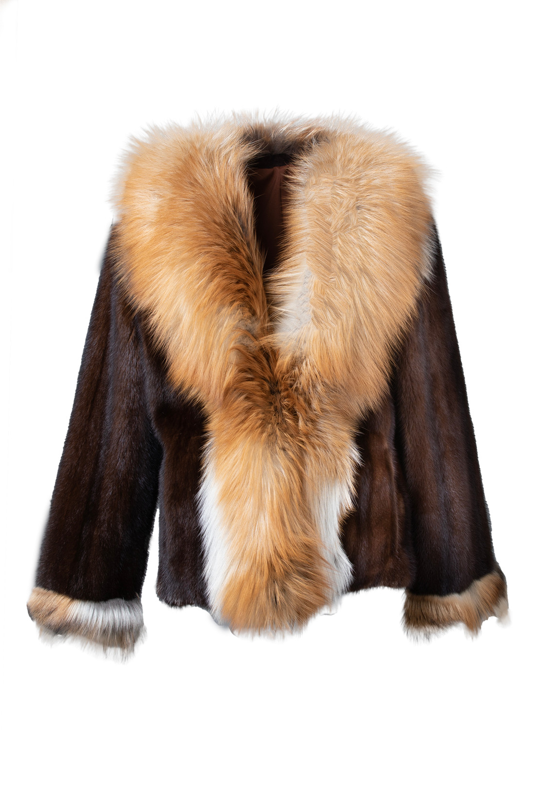 Mahogany Mink Fur Jacket Fox Collar & Cuffs