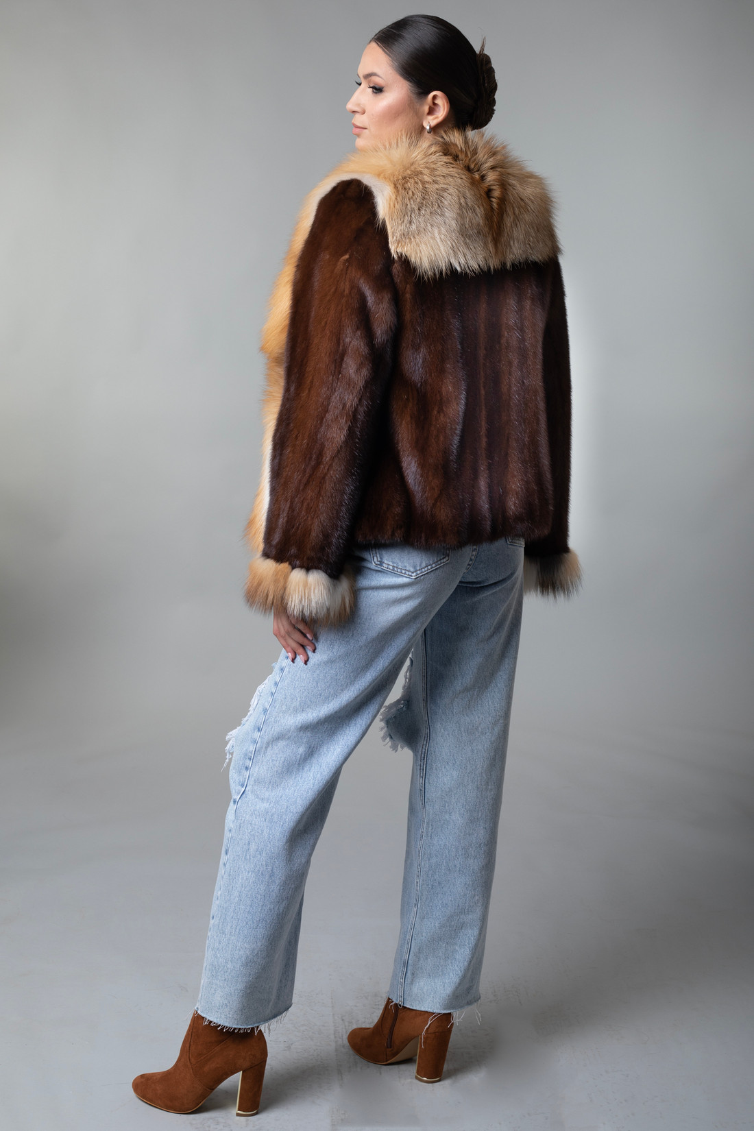Pearl Mink Fur Jacket with Golden Fox Collar | SKANDINAVIK FUR