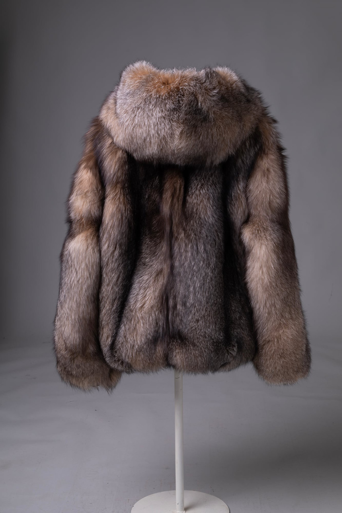 mens brown crystal fox fur hooded bomber jacket back vie view mens brown crystal fox fur hooded bomber jacket back vie view