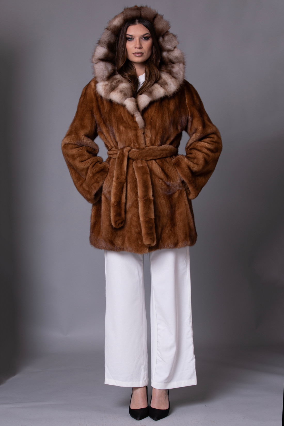 Hooded Brown Mink Sable  Fur Coat Sizes M-L Hooded Brown Mink Sable  Fur Coat Sizes M-L