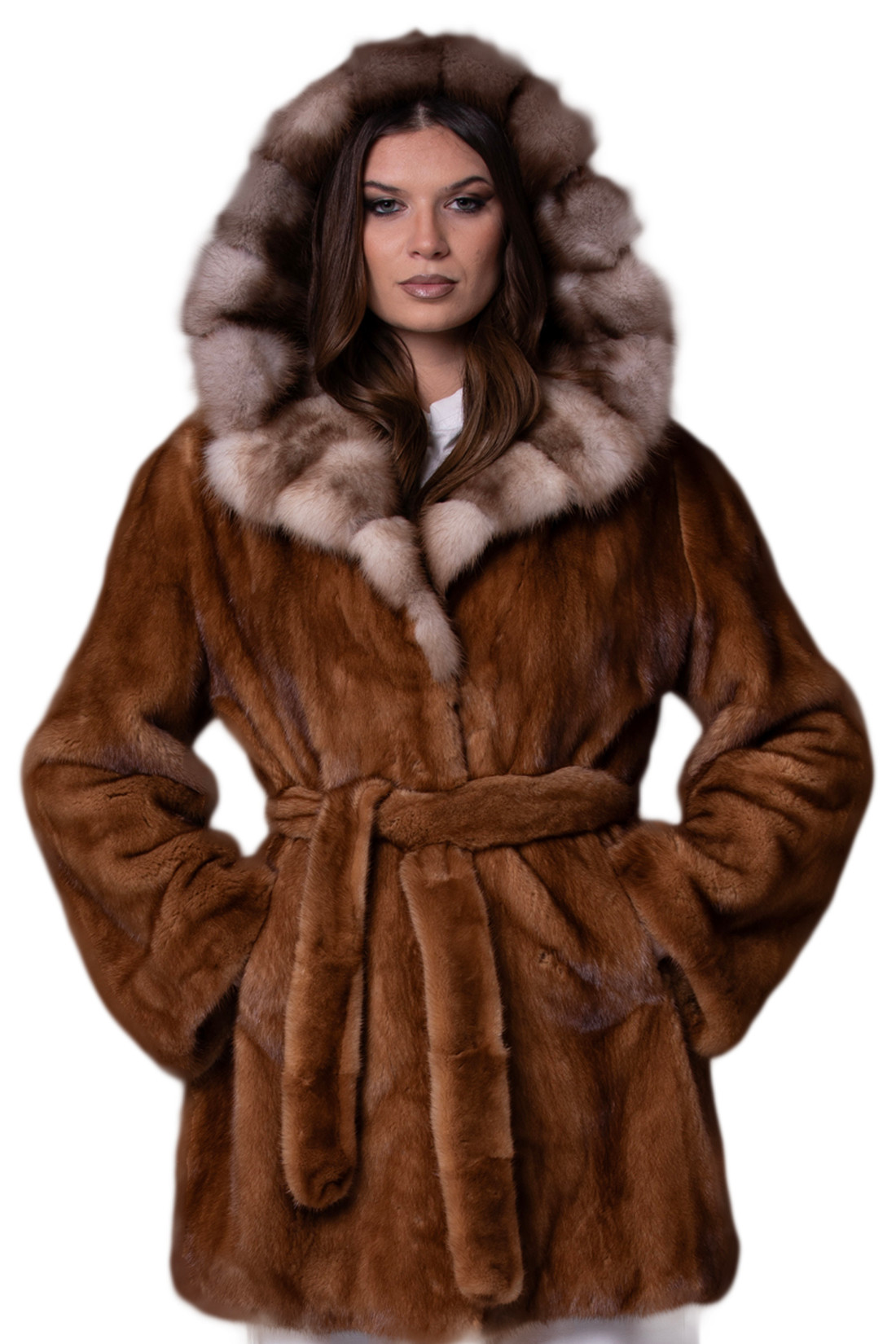 Hooded Brown Mink Sable  Fur Coat Sizes M-L Hooded Brown Mink Sable  Fur Coat Sizes M-L