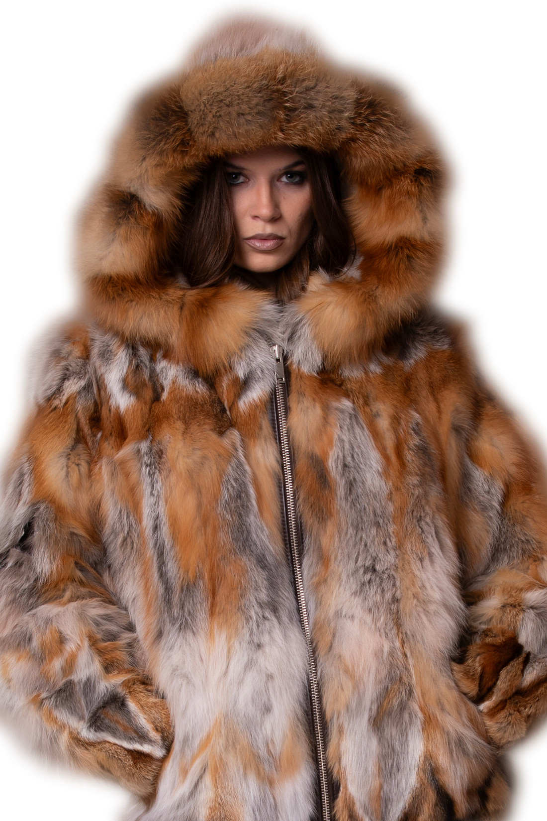 Hooded Red Fox Fur Bomber Jacket