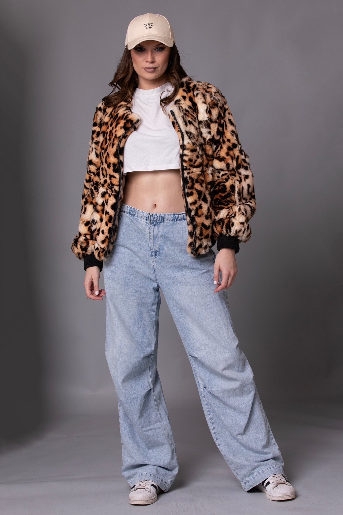Unisex  Leopard Print Rex Fur Bomber Jacket Sizes S/M