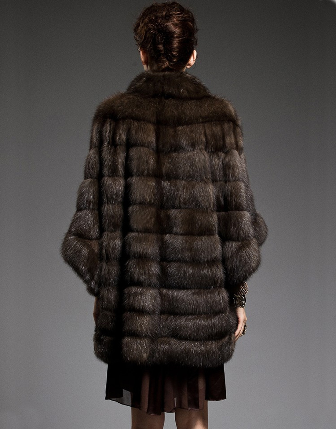 bat style sable fur jacket rear view