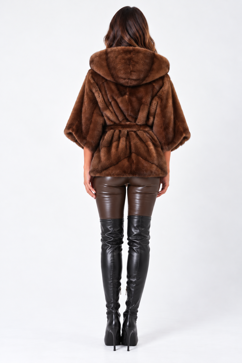 Brown Hooded Mink Fur Cape Safiya