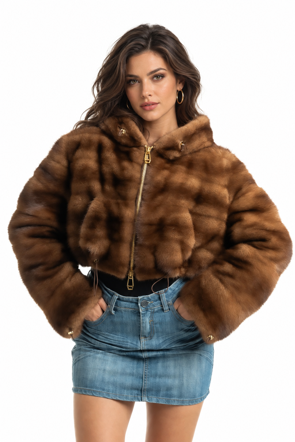 Brown Mink Fur Bolero Hooded  Rayana