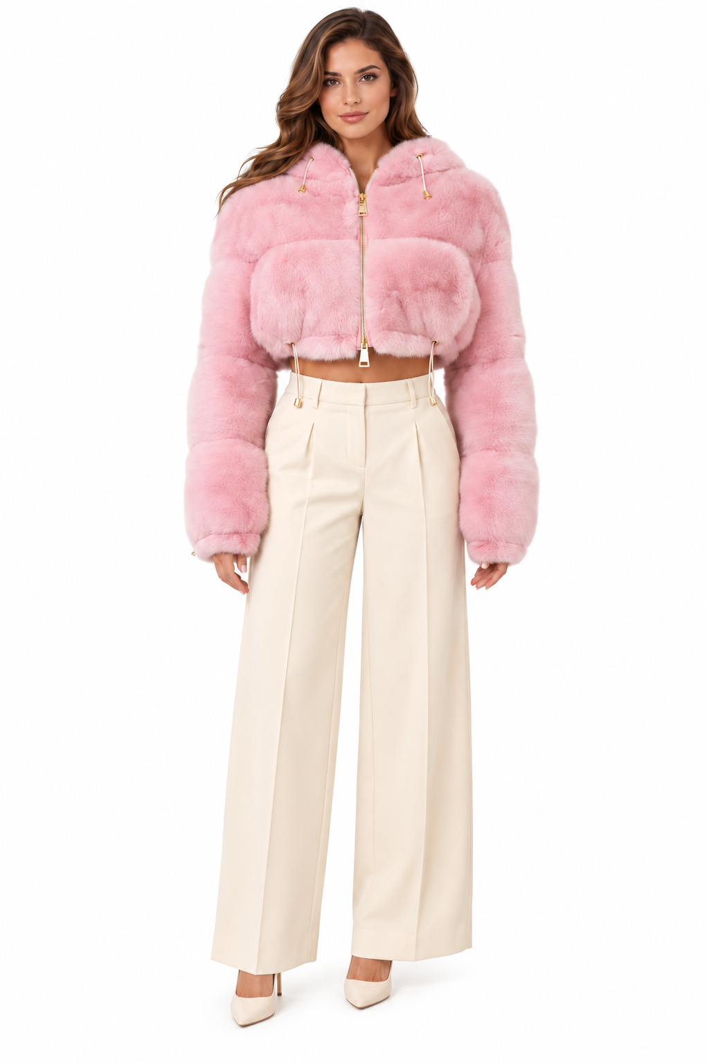 Pink Mink Fur Hooded Bolero  