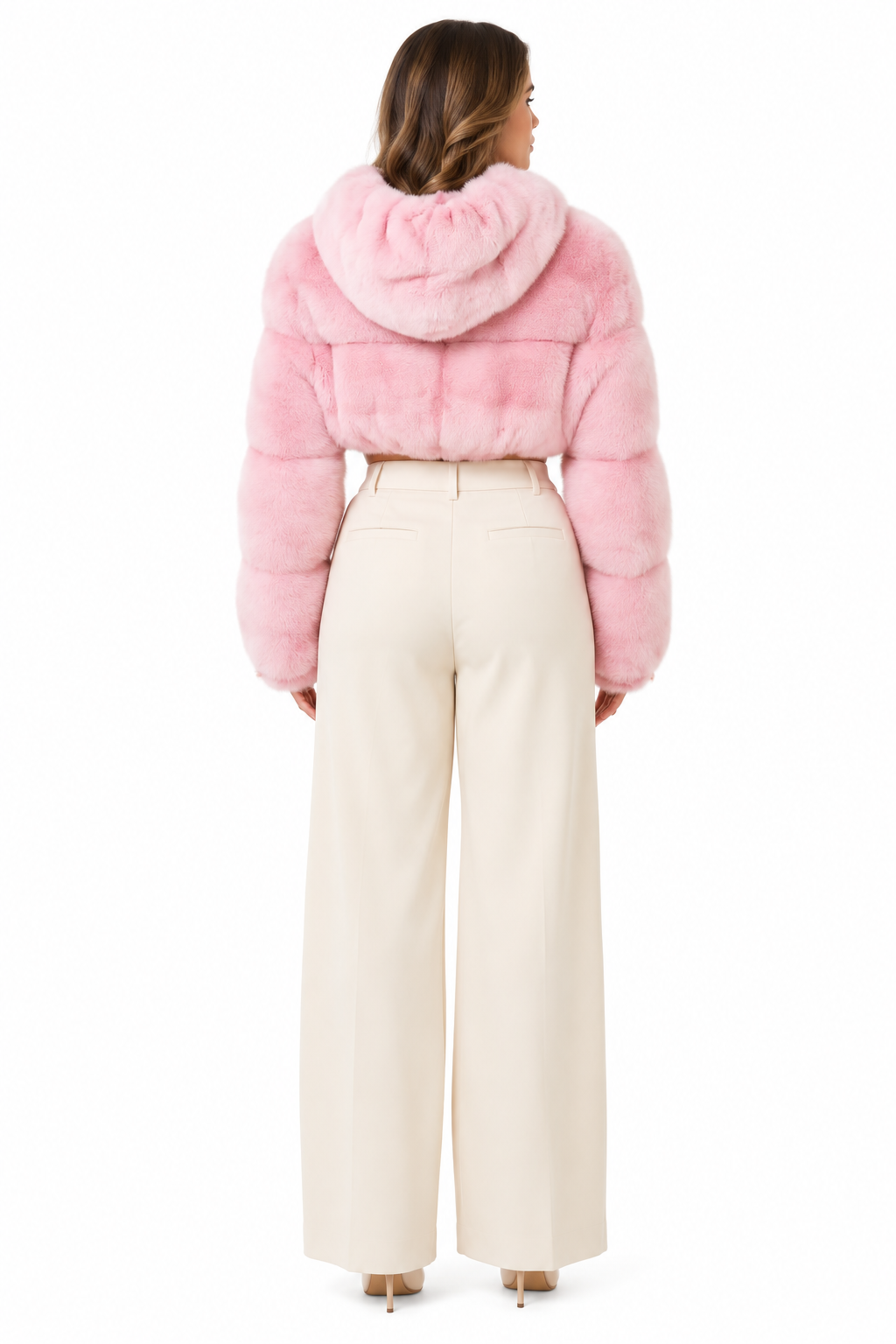 Pink Mink Fur Hooded Bolero  