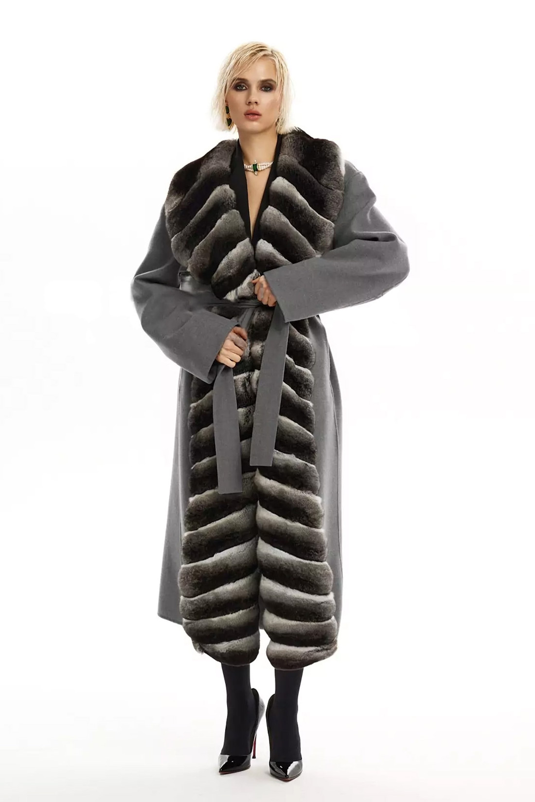 Charcoal Cashmere Chinchilla Fur Coat 
