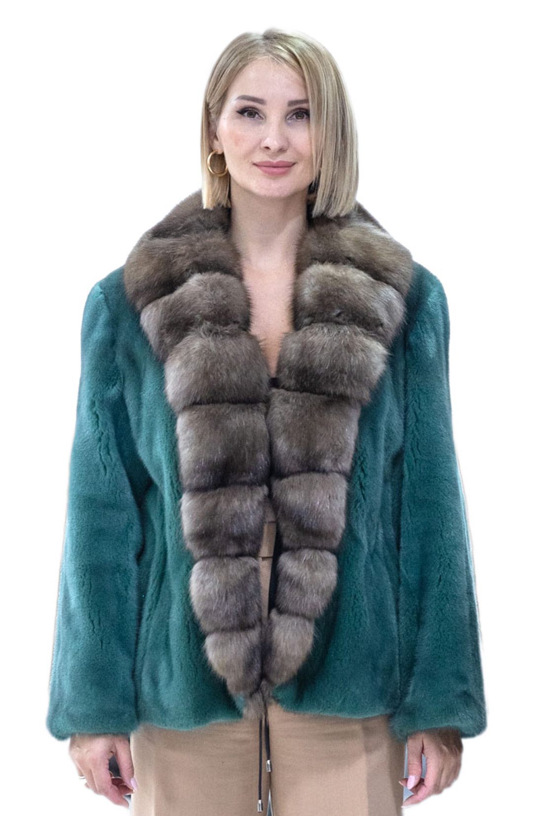 Green Mink Jacket  Sable Fur Shawl Collar 