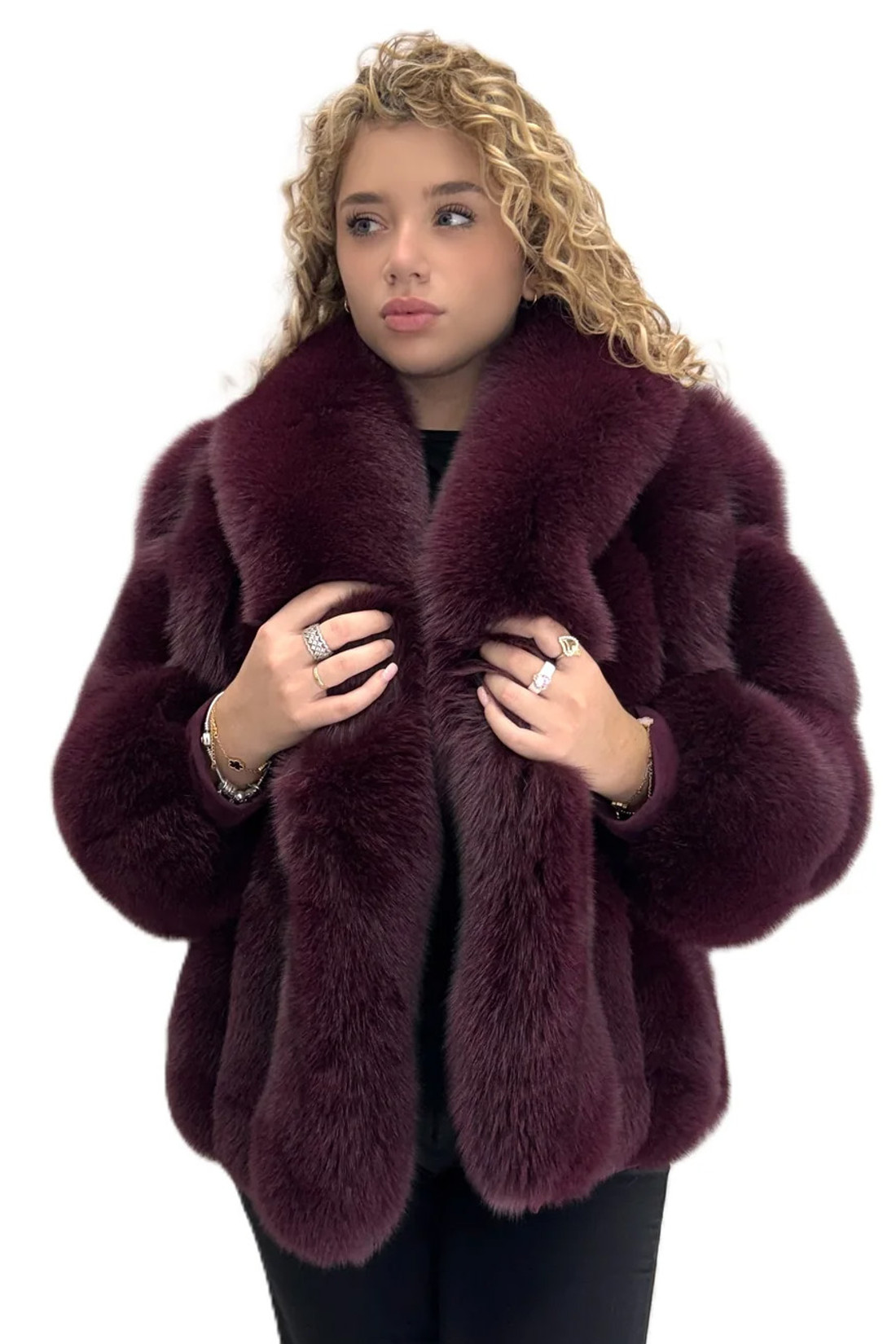 Burgundy Fox Fur Coat