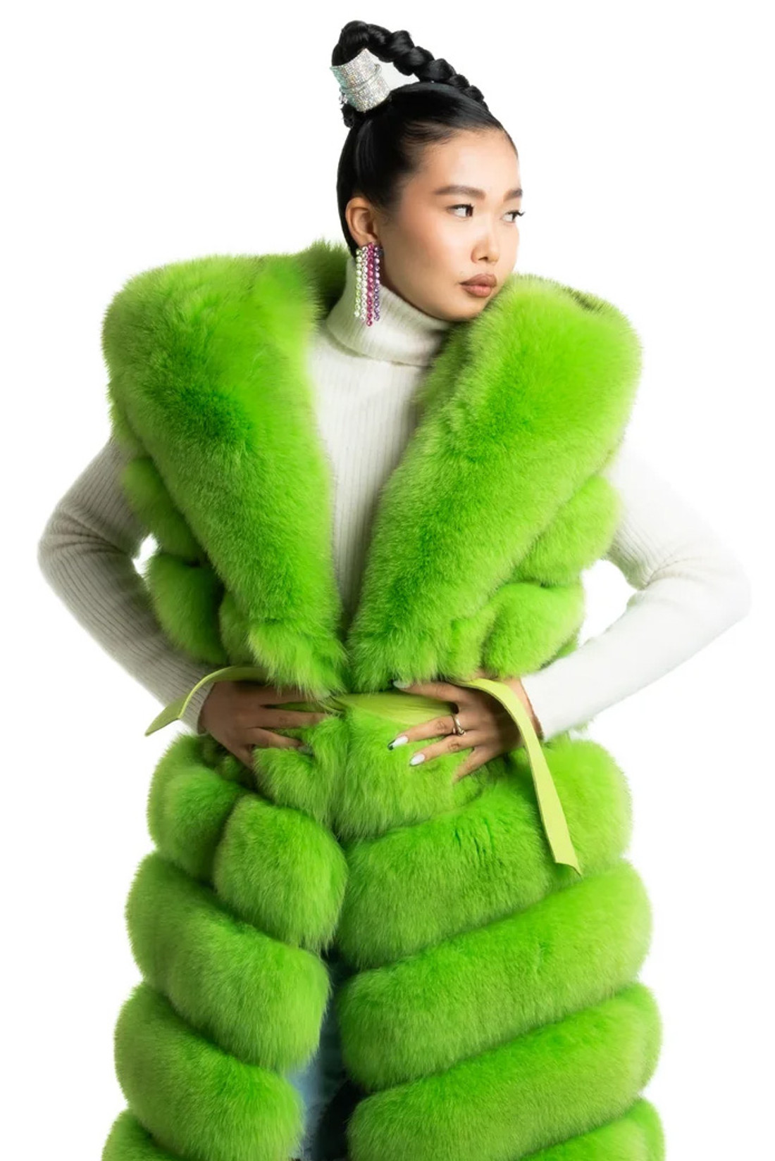 Long Lime Fox Fur Vest Jedidah