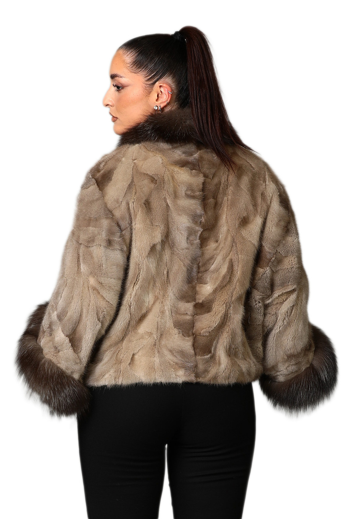 Beige Mink Fur Cape Fox Fur Trim