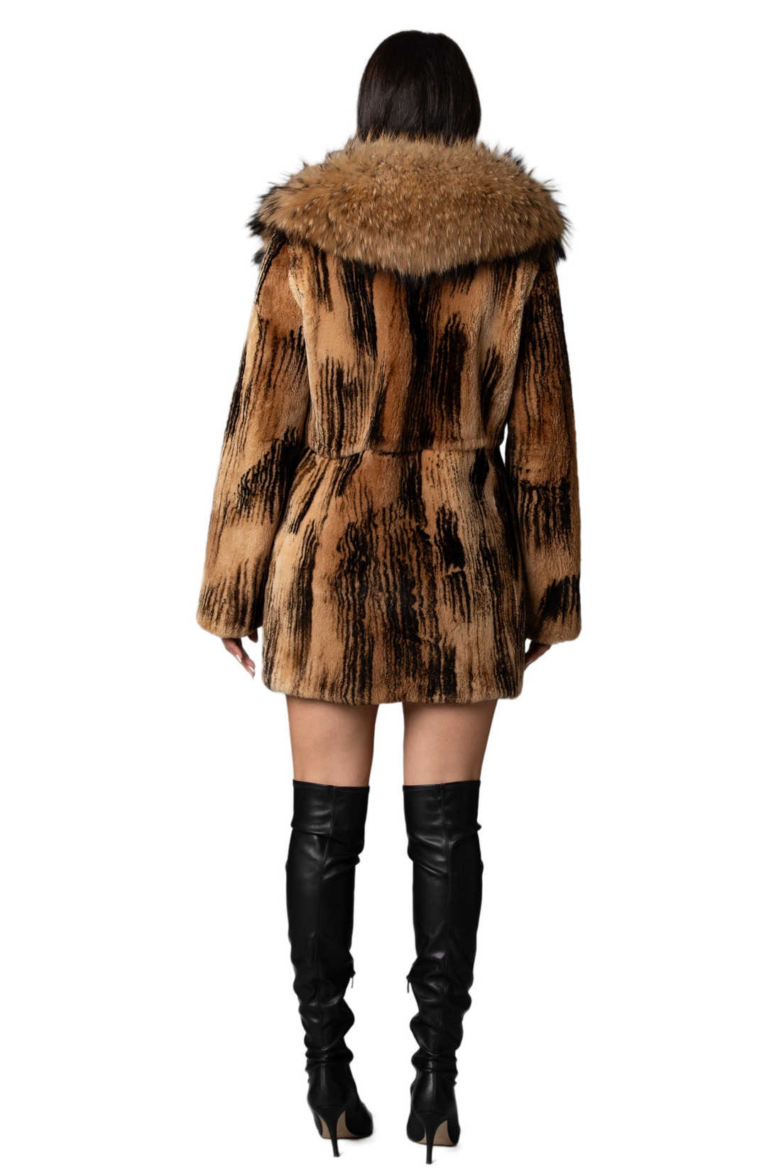 Brown Mink  Coat Fin Raccoon Collar