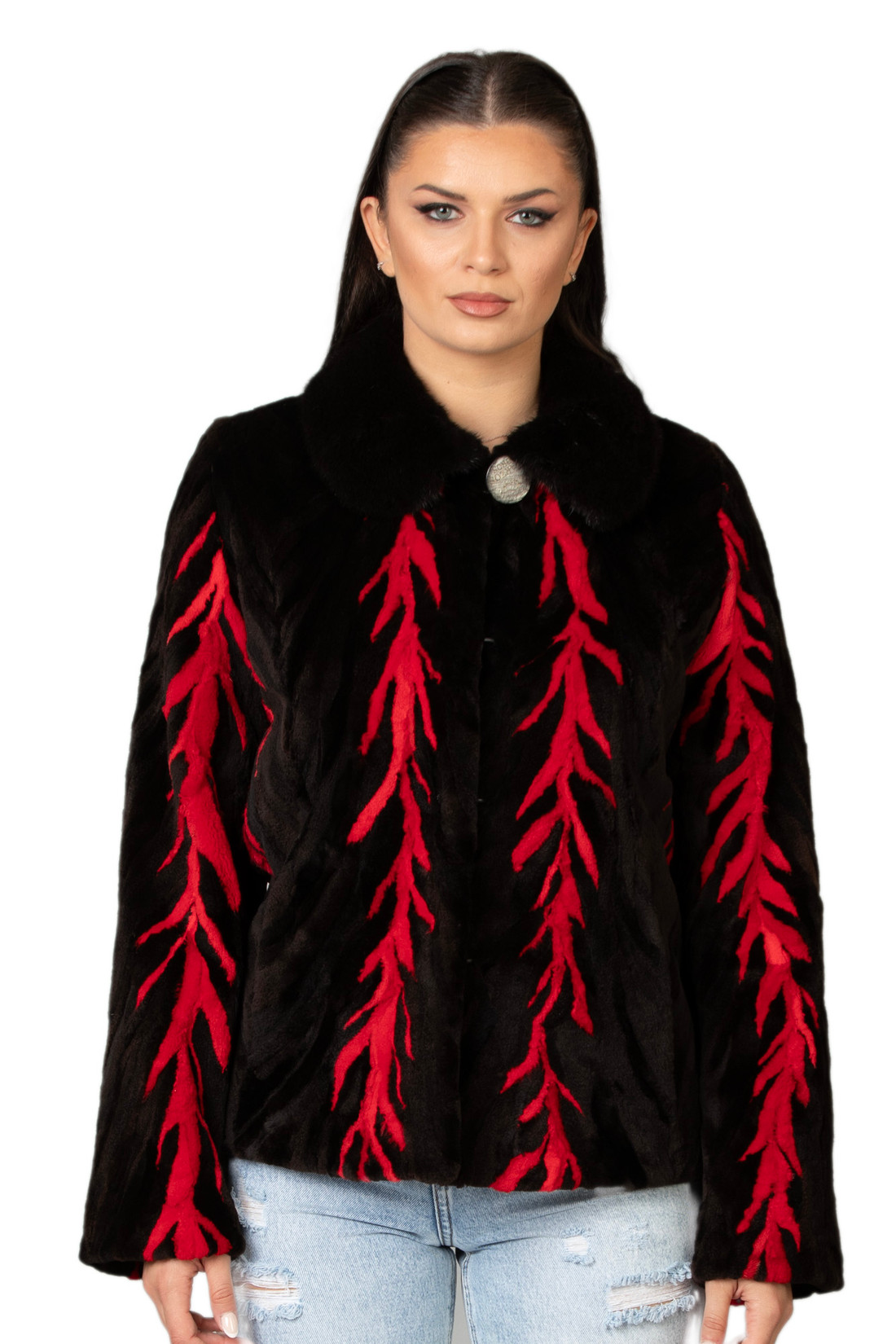 Red Black Mink Fur Jacket