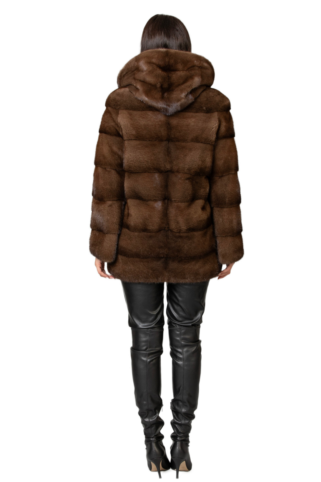 Hooded Mink Fur Coat Mahogany  
