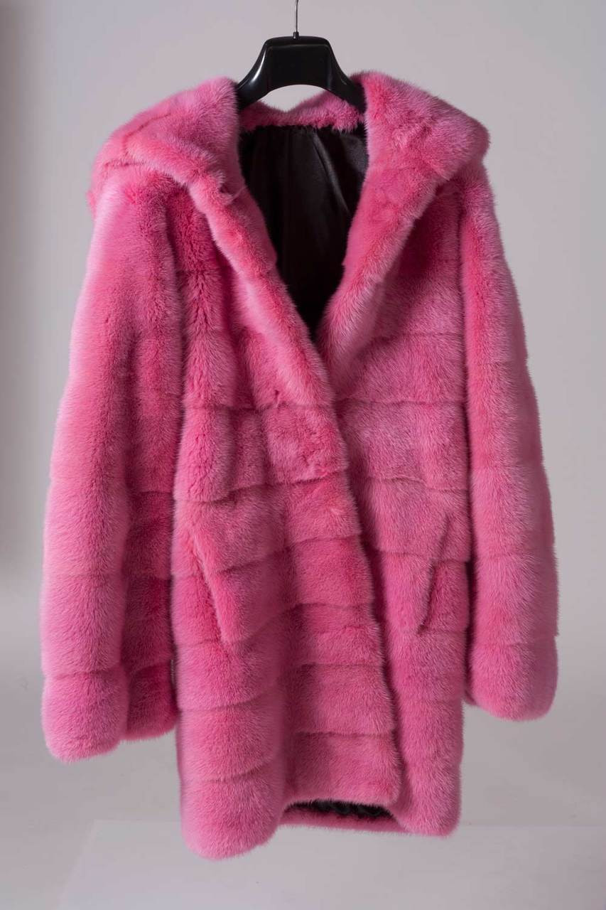 Pink Mink  Fur Coat Hooded size small