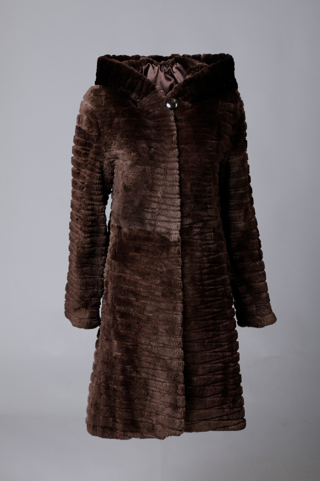 Dark Brown Sculpted Beaver Fur Coat Hooded Sizes S/M