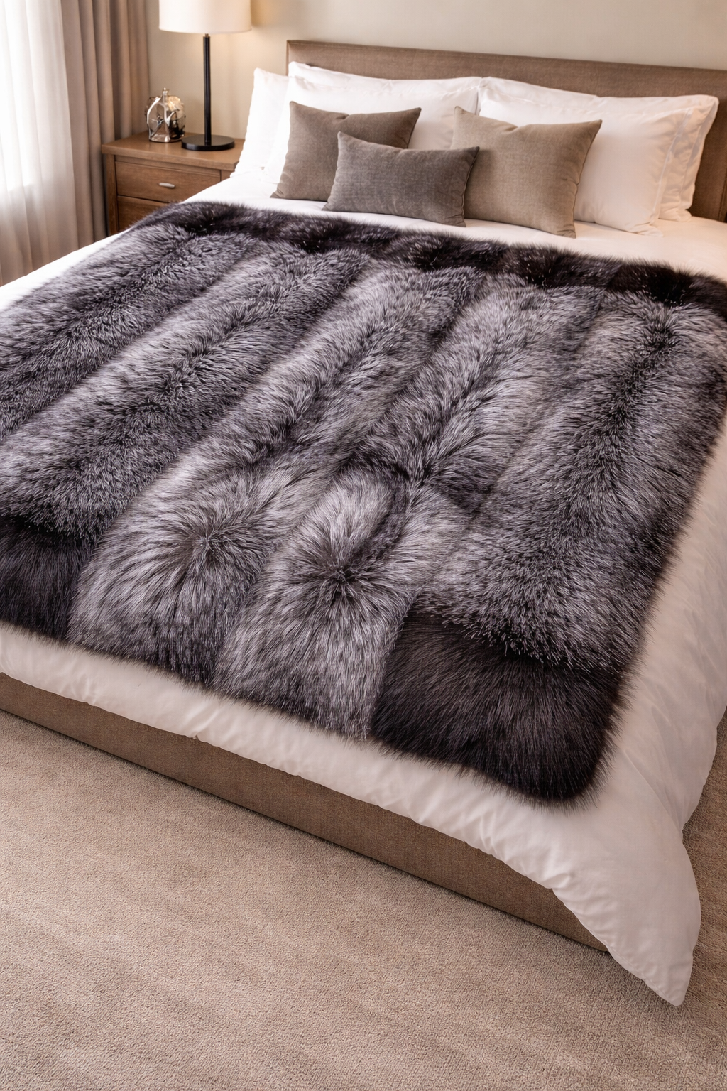 Silver Fox Fur Blanket Throw Full skin