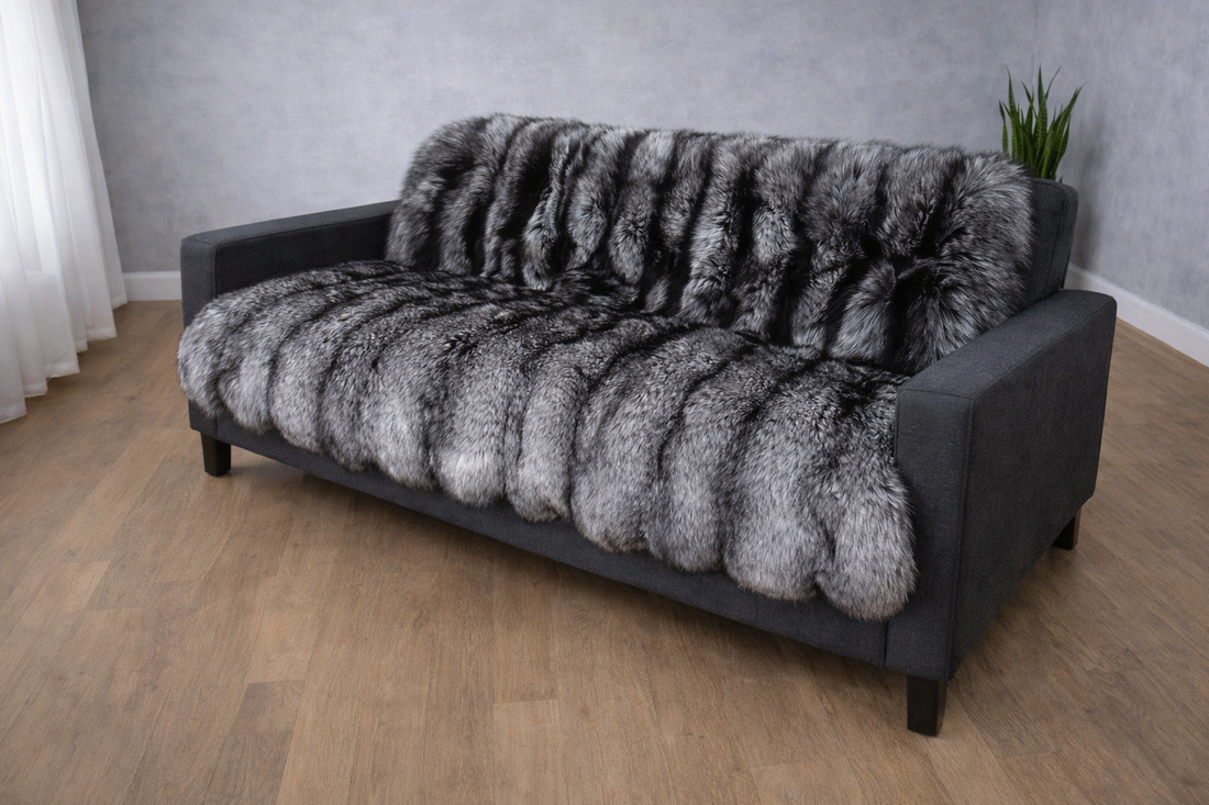 Silver Fox Fur Blanket Throw Full skin herp
