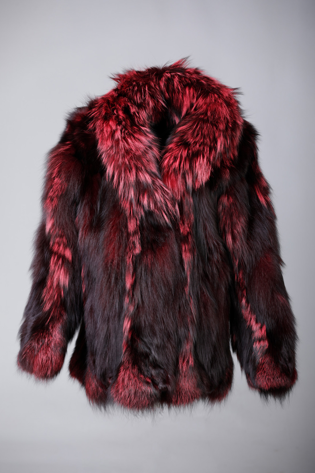 Men's Burgundy Red Fox Fur Coat Shawl Collar  All Sizes