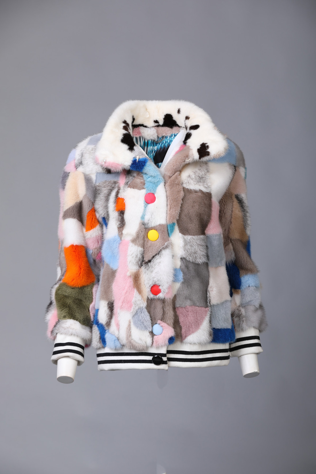  Multicolor Mink  Fur Bomber Jacket Errika Sizes S/M
