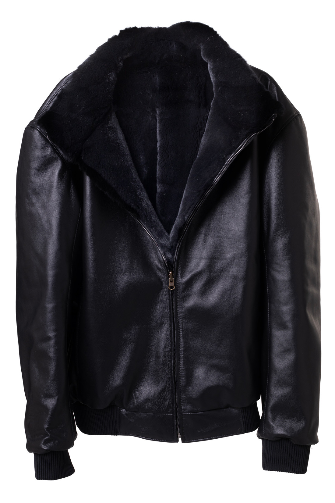 Black Rex Rabbit Fur Bomber Jacket Reversible