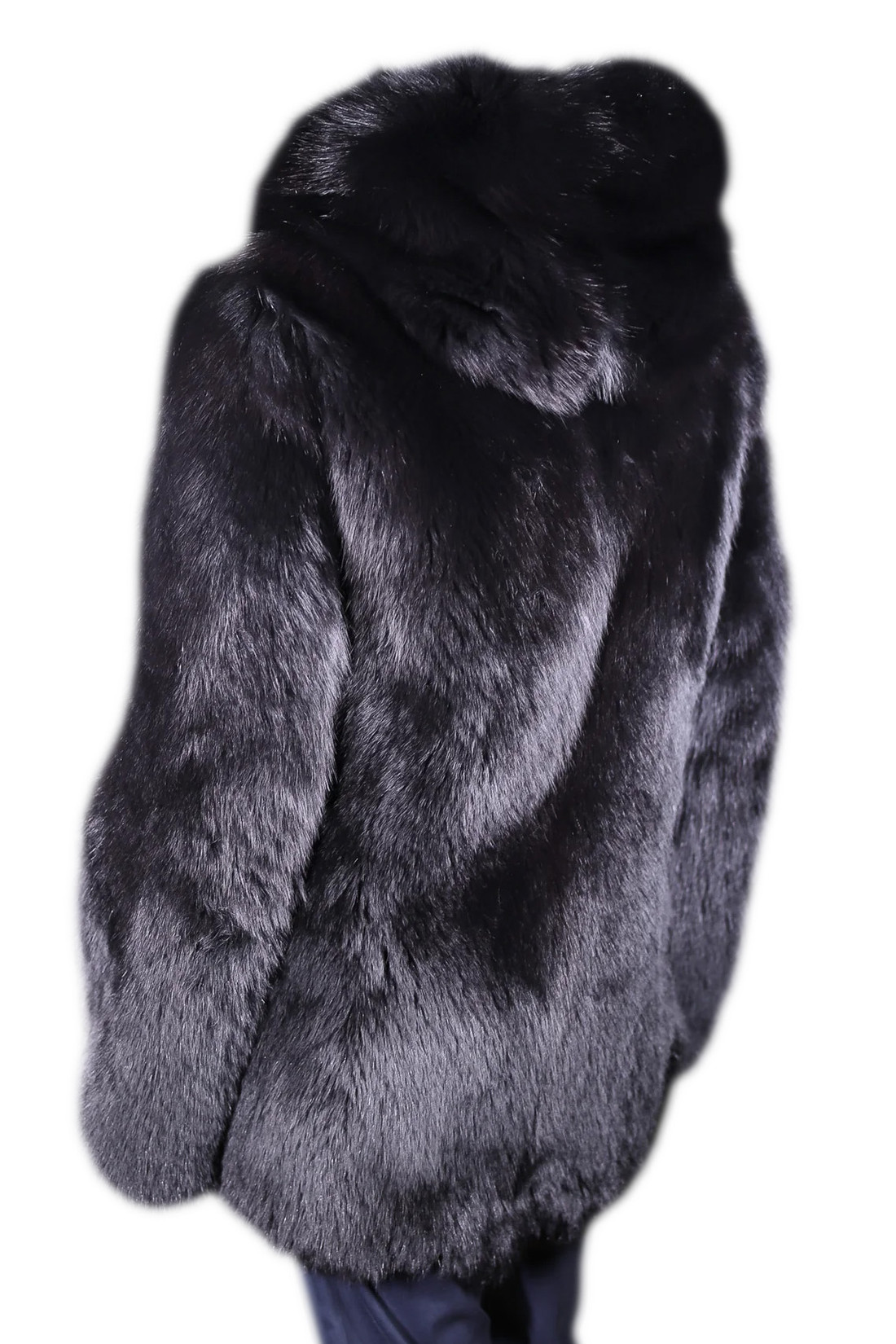  Black Fox Fur Hooded Fur Coat