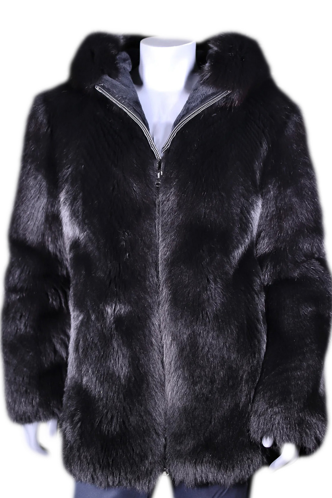  Black Fox Fur Hooded Fur Coat