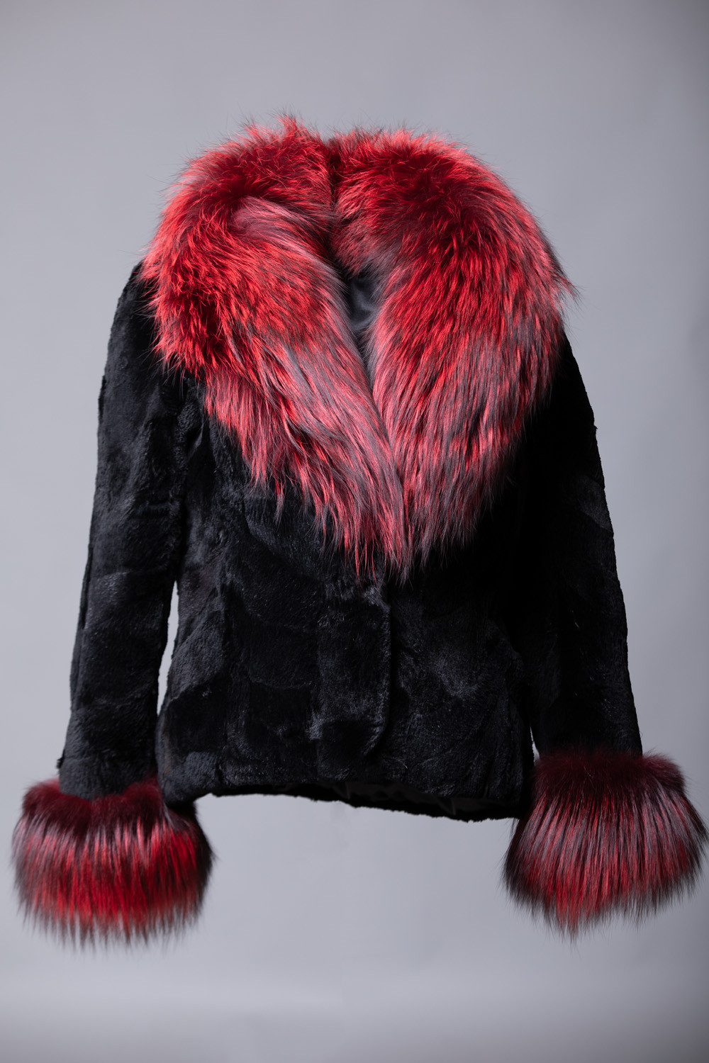 Black Sheared Mink Fur Coat Fox Collar
