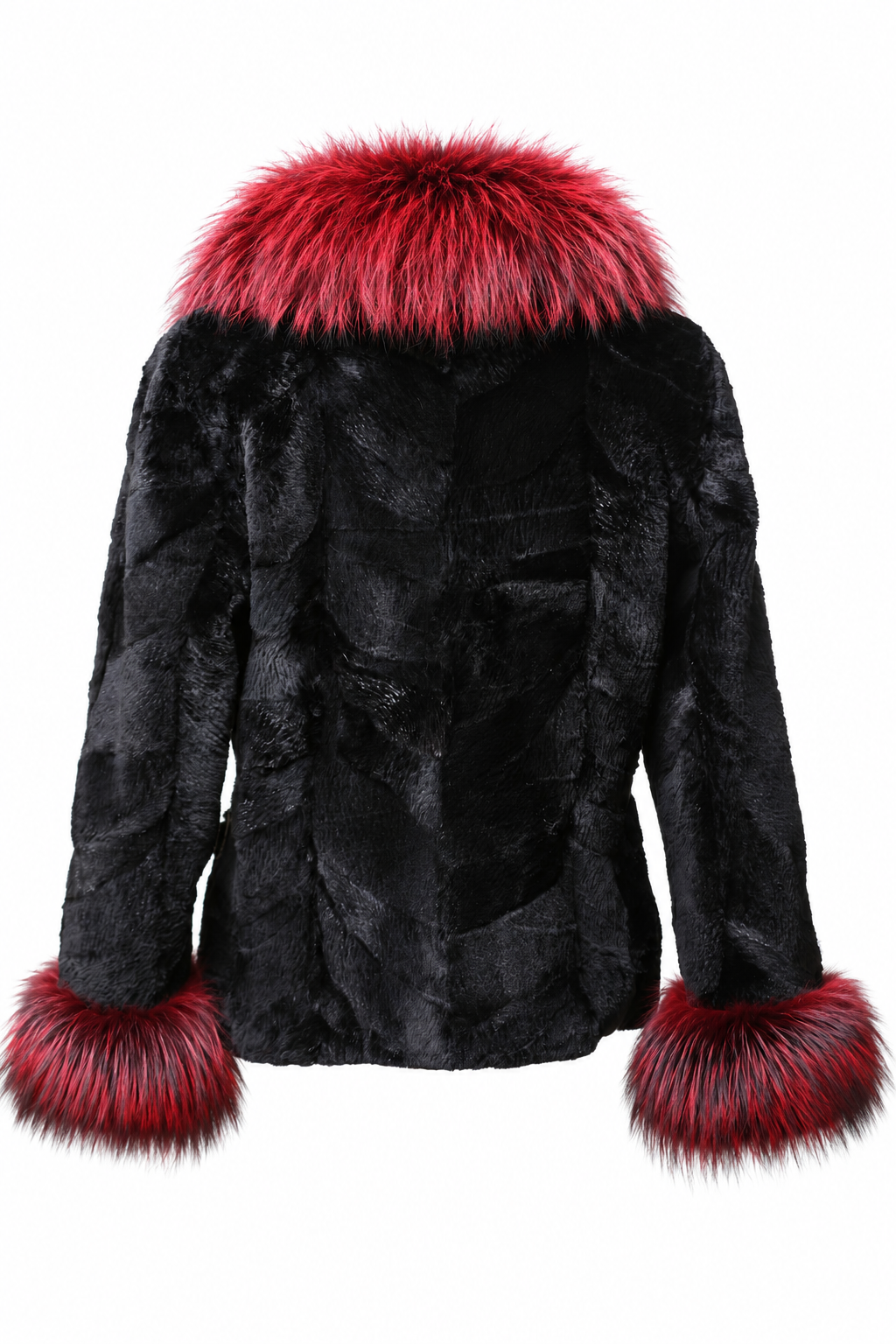 Black Sheared Mink Fur Coat Fox Collar