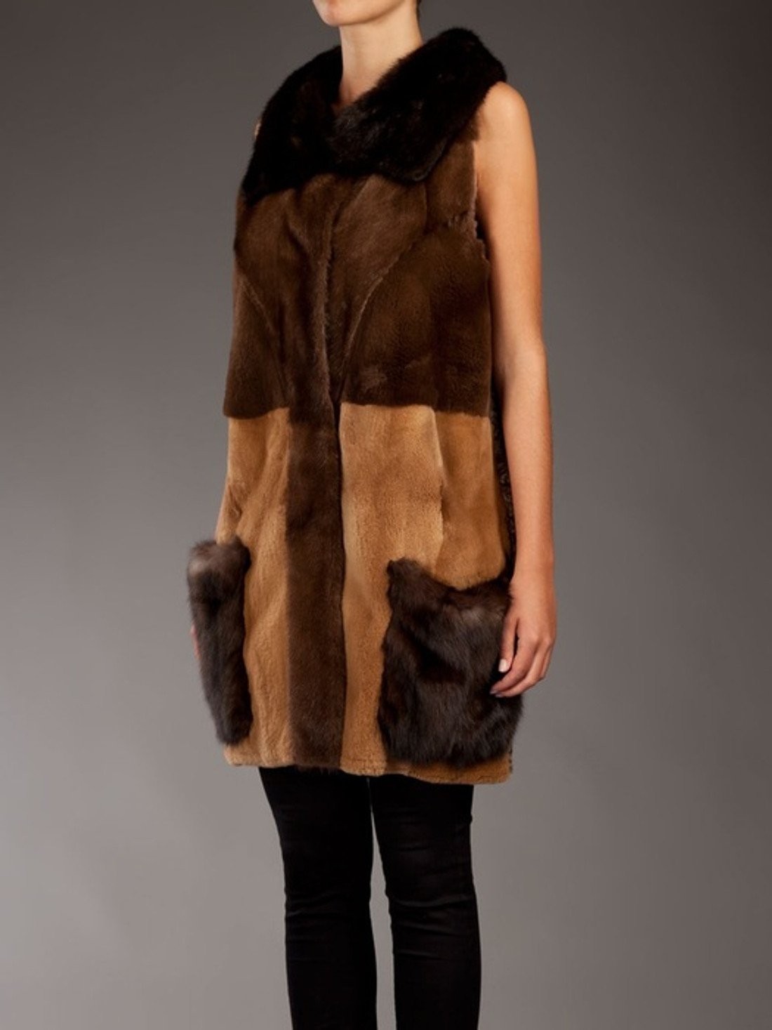 Multicolor Mink & persian lamb Fur Vest profile view Multicolor Mink & persian lamb Fur Vest profile view