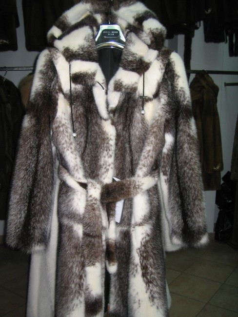 Brand NEW Gray White  MINK FUR COAT HOOD  size XL