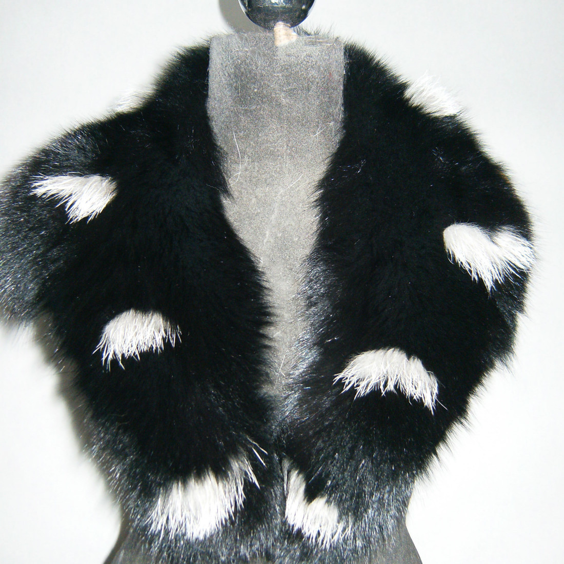 Black White   Fox Fur Collar  Women's Black White   Fox Fur Collar  Women's