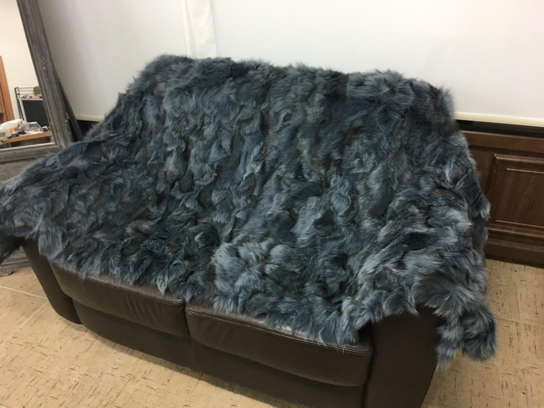 Charcoal Fox Fur Blanket  sectional