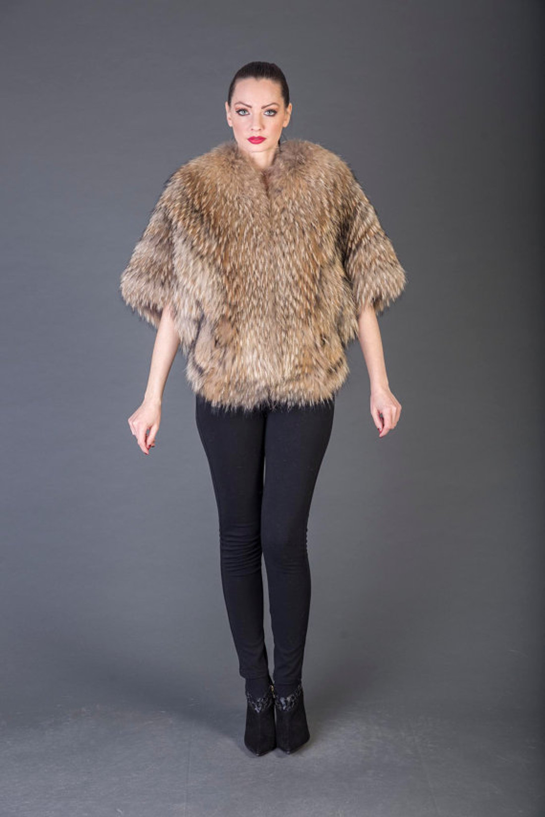Tan Feathered Raccoon  Fur coat full skin Tan Feathered Raccoon  Fur coat full skin