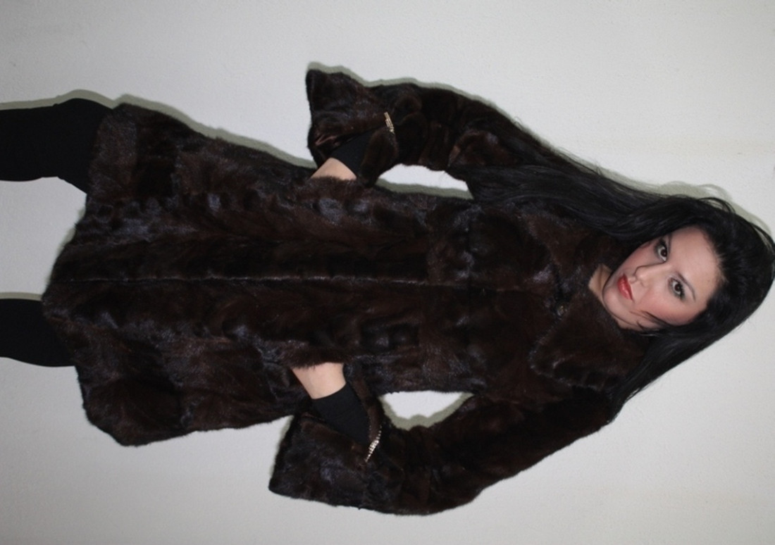 Brown Mink Fur Coat Knee Length